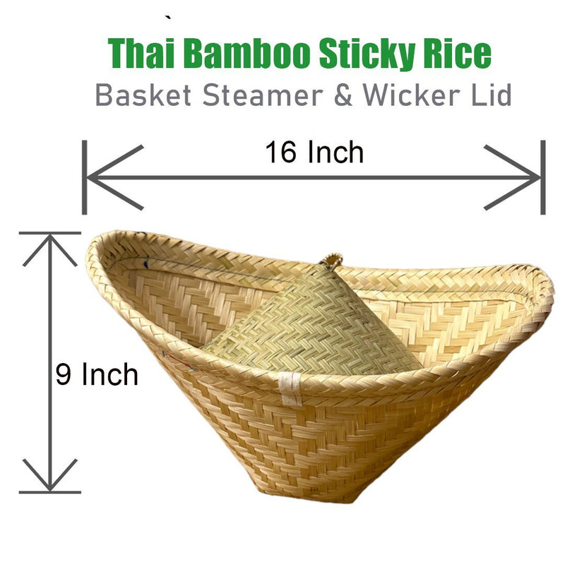 Auténtica cocina tailandesa hecha a mano con nuestra vaporera de arroz glutinoso pegajosa de bambú, ala de canasta grande y tapa redonda de mimbre - SACASUSA