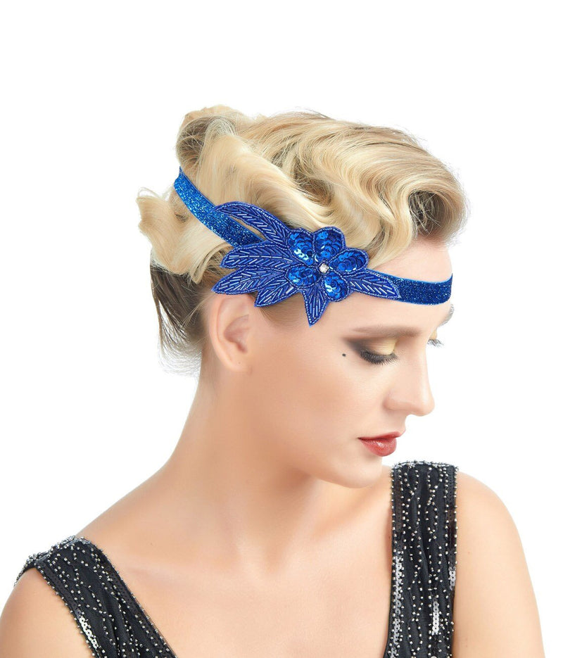 Azul Vintage Inspirado El Gran Gatsby Rhinestone con cuentas Lentejuelas Diadema 1920s Tocado Flapper Nupcial Boda Tocado Accesorio para el cabello - SACASUSA