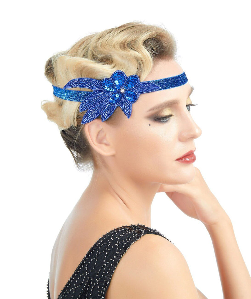 Azul Vintage Inspirado El Gran Gatsby Rhinestone con cuentas Lentejuelas Diadema 1920s Tocado Flapper Nupcial Boda Tocado Accesorio para el cabello - SACASUSA