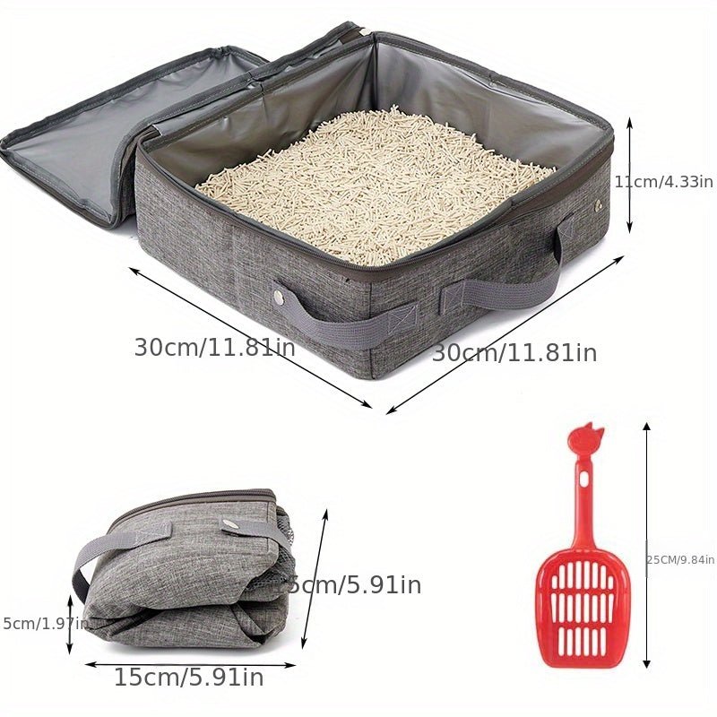 Caja de Arena para Gatos Plegable e Impermeable, Forma Cuadrada con Pala Incluida - Compacta, Fácil de Usar en Viajes y de Limpiar - SACASUSA