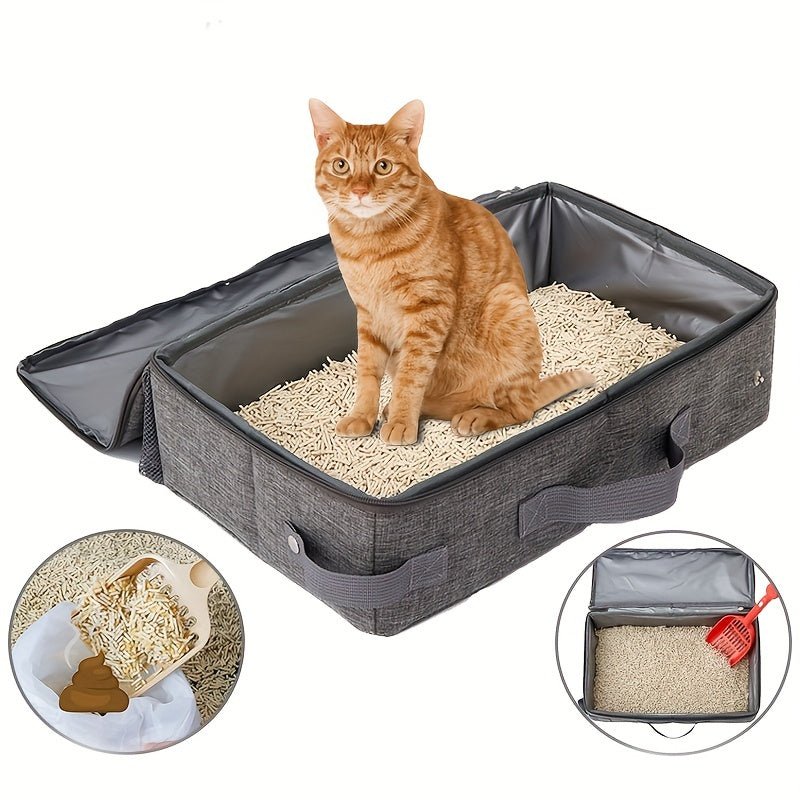 Caja de Arena para Gatos Plegable e Impermeable, Forma Cuadrada con Pala Incluida - Compacta, Fácil de Usar en Viajes y de Limpiar - SACASUSA