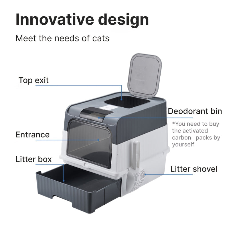 Caja de Arena para Gatos Rectangular, Amigable para Viajes y Ahorradora de Espacio: Plegable, Fácil de Instalar y Limpia, Con Tapa Anti-Salpicaduras Reductora de Olores y Pala - SACASUSA