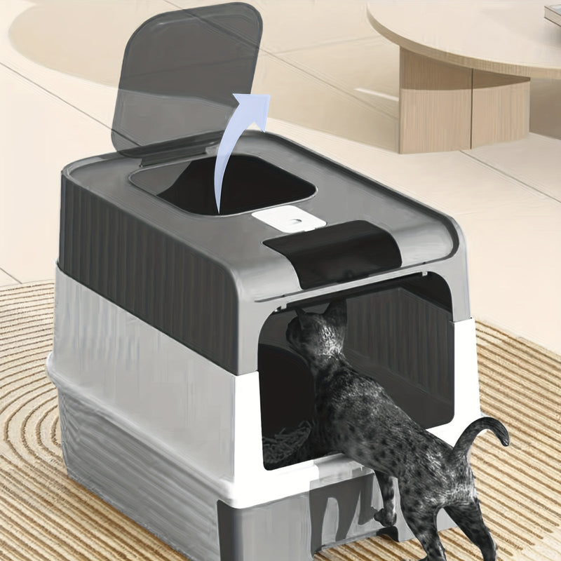 Caja de Arena para Gatos Rectangular, Amigable para Viajes y Ahorradora de Espacio: Plegable, Fácil de Instalar y Limpia, Con Tapa Anti-Salpicaduras Reductora de Olores y Pala - SACASUSA