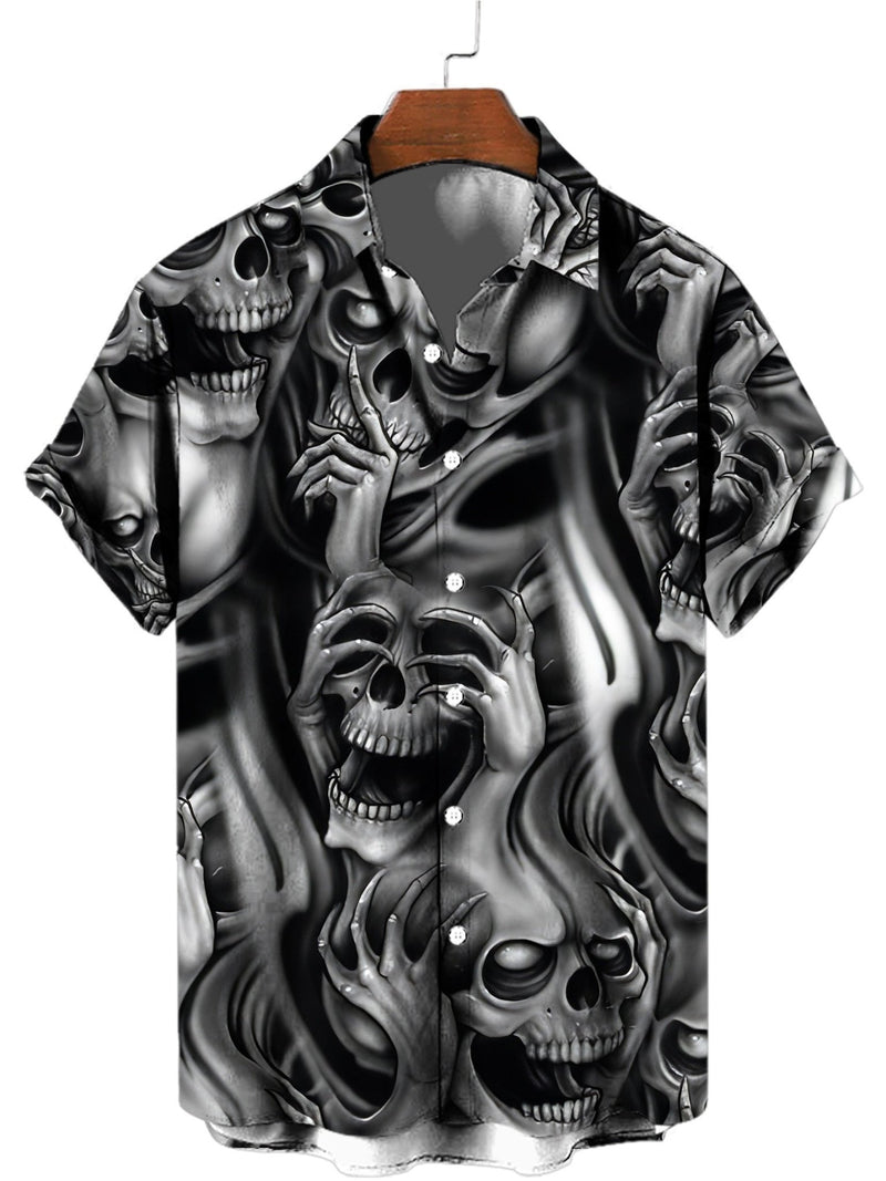 Camisa Casual de Verano para Hombre con Estampado 3D de Calavera: V-Neck, Tejido Transpirable, Elástico - Top Ideal - SACASUSA