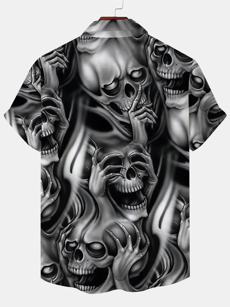 Camisa Casual de Verano para Hombre con Estampado 3D de Calavera: V-Neck, Tejido Transpirable, Elástico - Top Ideal - SACASUSA