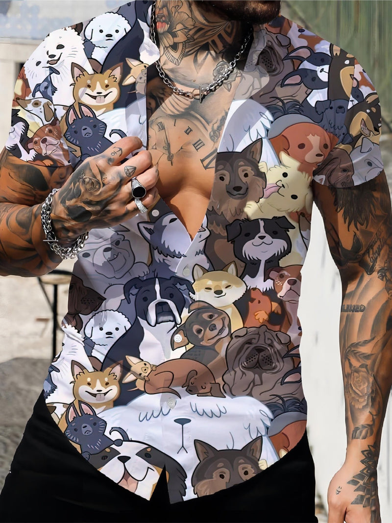 Camisa De Manga Corta Con Botones En V Y Estampado De Animales En 3D Para Hombre, Ropa De Verano Para Hombre, con Gráficos Casuales, ropa de Novedad Para Hombre - SACASUSA