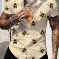 Camisa de Verano para Hombre con Estampado 3D de Abejas - V-Neck, Fácil Cuidado, Tela Elástica Cómoda - SACASUSA