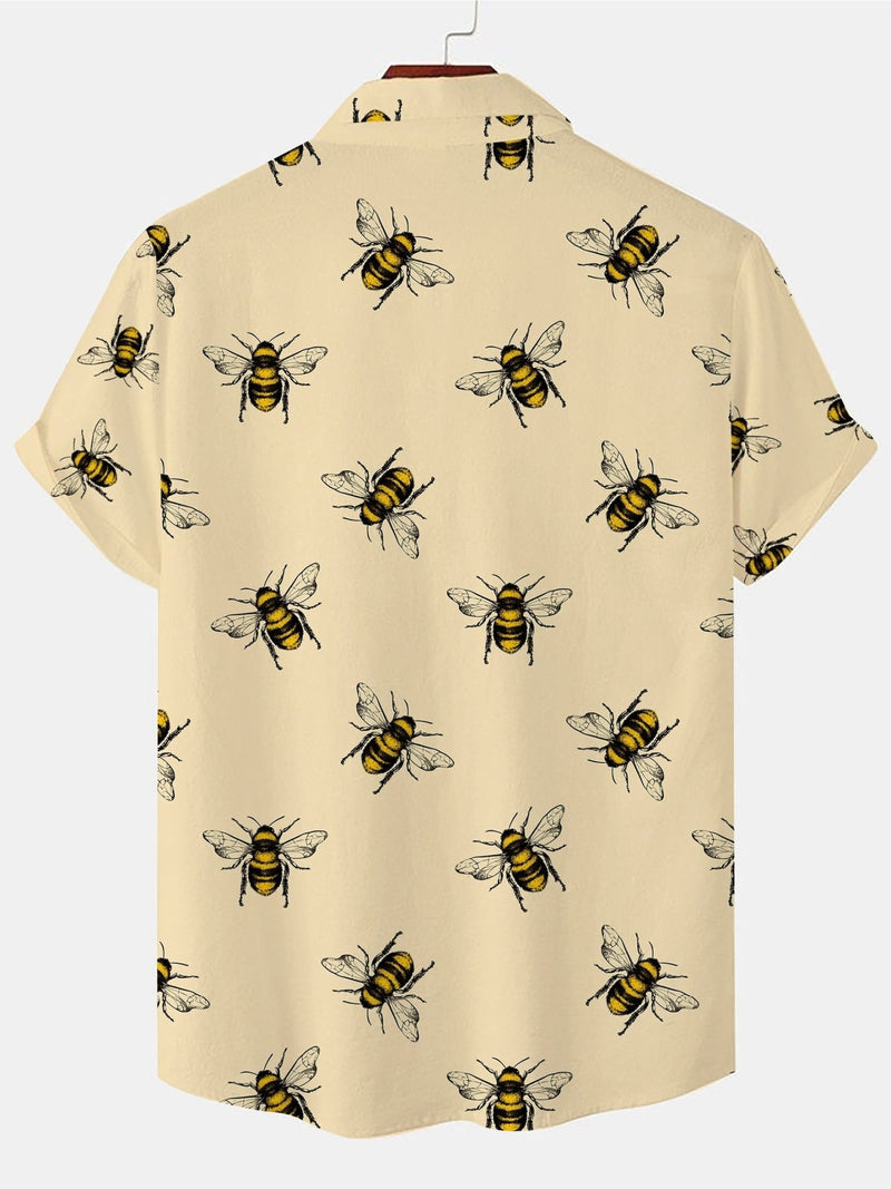 Camisa de Verano para Hombre con Estampado 3D de Abejas - V-Neck, Fácil Cuidado, Tela Elástica Cómoda - SACASUSA