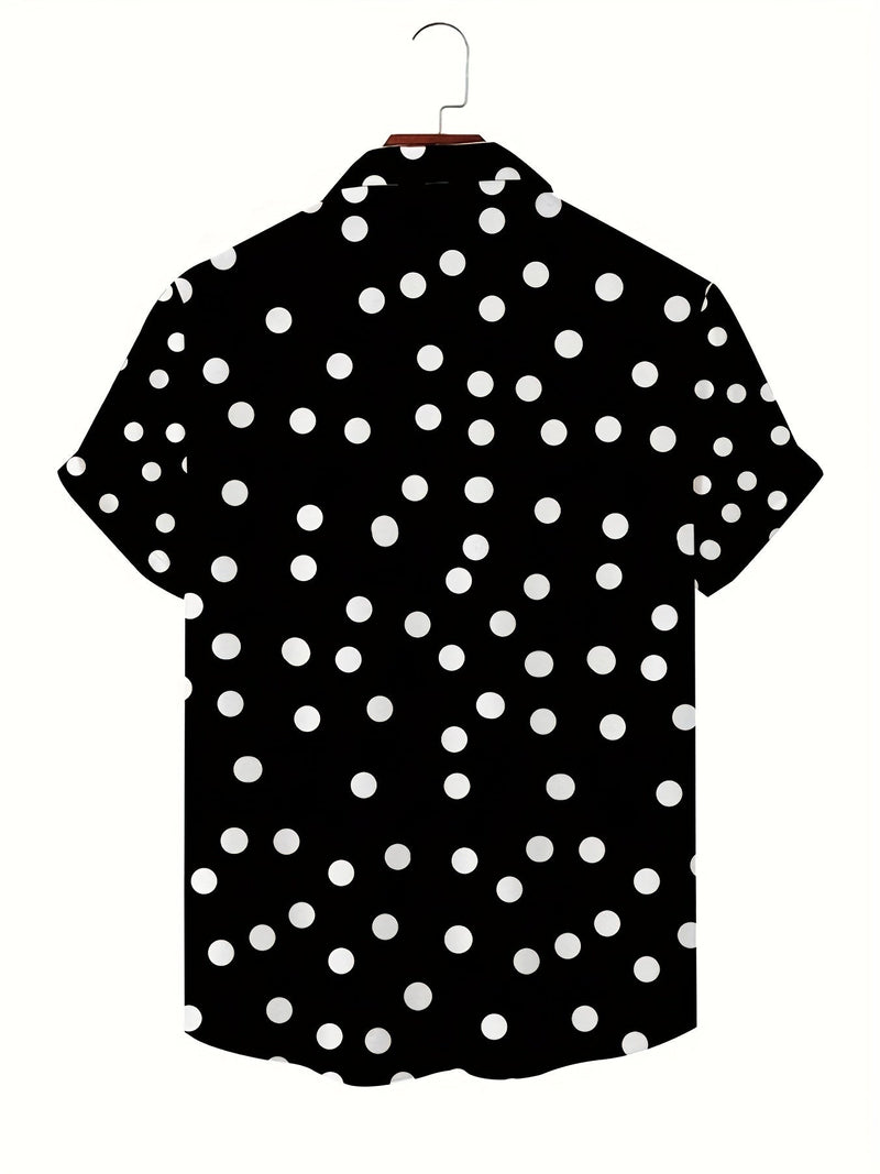 Camisa de Verano para Hombre con Estampado Geométrico y Cuello en V - Ajuste Cómodo, Fácil Mantenimiento, Top de Botones a la Moda - SACASUSA