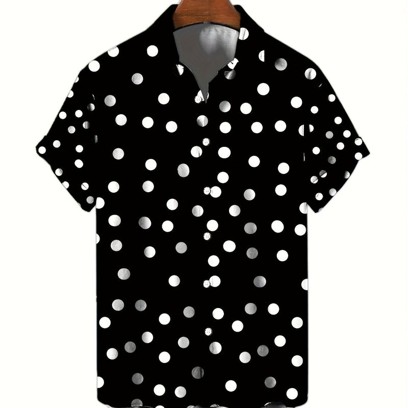 Camisa de Verano para Hombre con Estampado Geométrico y Cuello en V - Ajuste Cómodo, Fácil Mantenimiento, Top de Botones a la Moda - SACASUSA