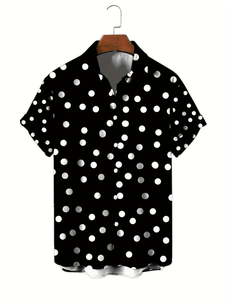 Camisa de Verano para Hombre con Estampado Geométrico y Cuello en V - Ajuste Cómodo, Fácil Mantenimiento, Top de Botones a la Moda - SACASUSA