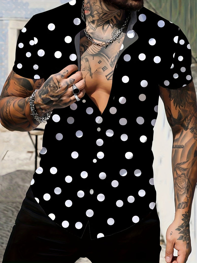 Camisa de Verano para Hombre con Estampado Geométrico y Cuello en V - Ajuste Cómodo, Fácil Mantenimiento, Top de Botones a la Moda - SACASUSA