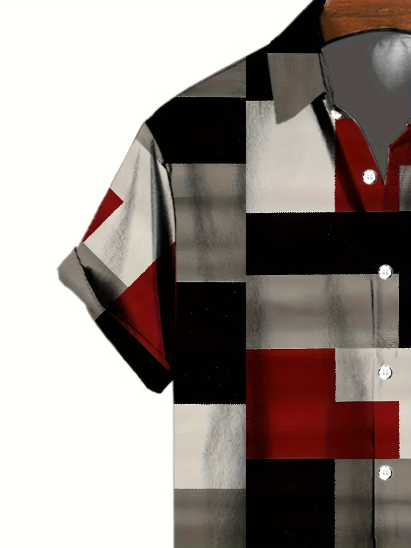 Camisa Estampada Geométrica Versátil para Hombre - Tejido Cómodo Elástico, Casual con Cuello V y Material Duradero, Fácil Mantenimiento - SACASUSA