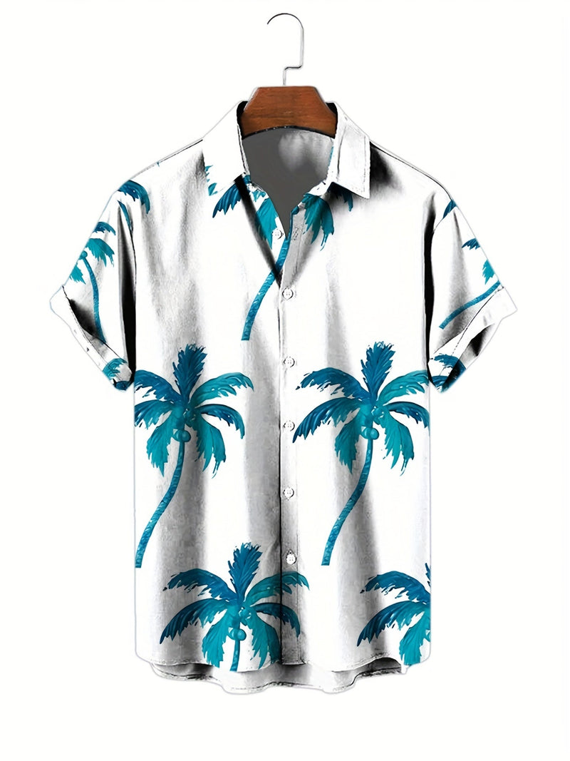 Camisa Hawaiana Clásica y Moderna para Hombre - Estampado Vibrante de Palma 3D, Tela Duradera y Fácil de Cuidar, Ajuste Cómodo, Ideal para Verano y Pijama - SACASUSA