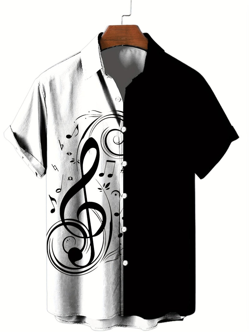 Camisas con botones y cuello en V de manga corta con estampado musical en 3D para hombres, con gráficos casuales, camisas de pijamas - SACASUSA