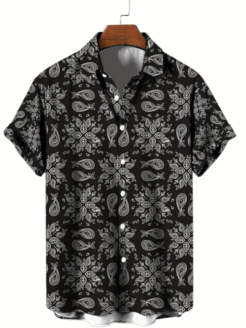 Camisas hawaianas para hombre con botones y cuello en V de manga corta con estampado 3D, Ropa de verano para hombre - SACASUSA