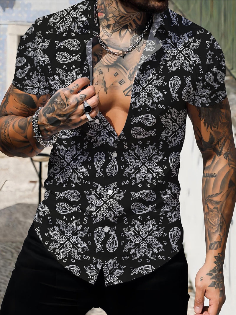 Camisas hawaianas para hombre con botones y cuello en V de manga corta con estampado 3D, Ropa de verano para hombre - SACASUSA