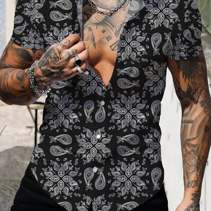 Camisas hawaianas para hombre con botones y cuello en V de manga corta con estampado 3D, Ropa de verano para hombre - SACASUSA