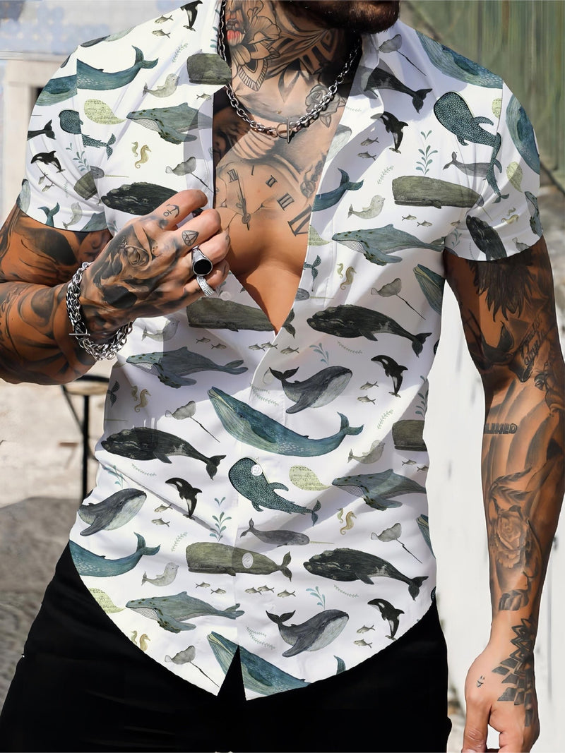 Camisas Hawaianas Para Hombres, Camisas Con Botones Y Cuello En V De Manga Corta Con Estampado 3D De Peces, Ropa De Verano Para Hombres, Tops Gráficos Casuales, Tops De Pijamas Novedosos Para Hombres - SACASUSA