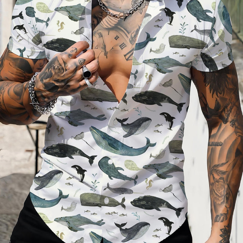 Camisas Hawaianas Para Hombres, Camisas Con Botones Y Cuello En V De Manga Corta Con Estampado 3D De Peces, Ropa De Verano Para Hombres, Tops Gráficos Casuales, Tops De Pijamas Novedosos Para Hombres - SACASUSA