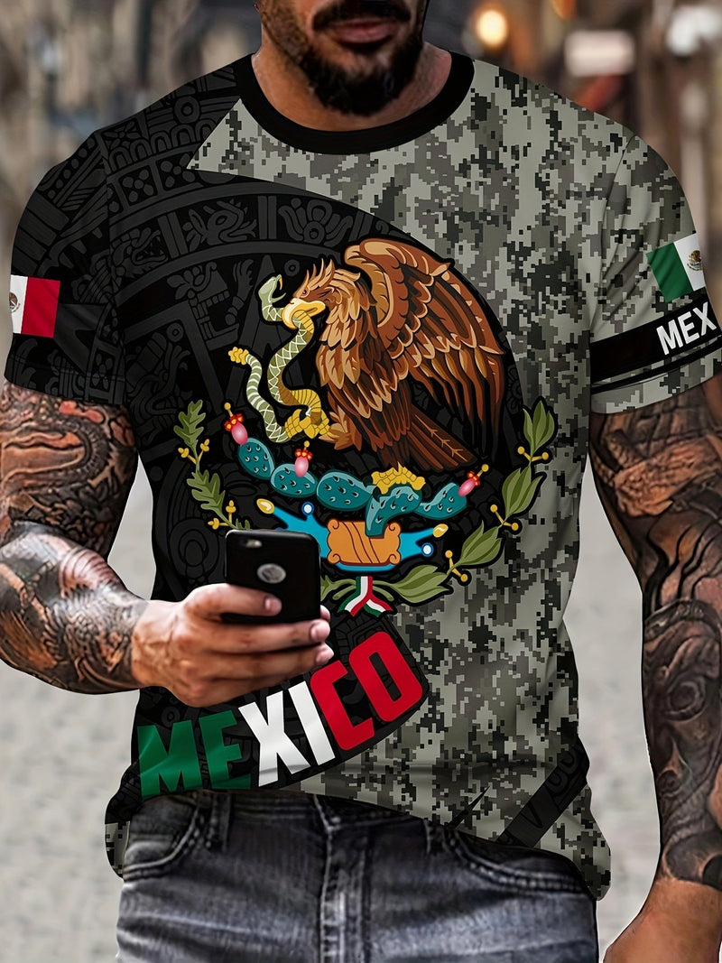 Camiseta activa con cuello redondo y diseño gráfico con temática mexica para hombre, Camisetas cómodas e informales para verano, Ropa para hombre, Tops para entrenamiento diario en el gimnasio y correr - SACASUSA