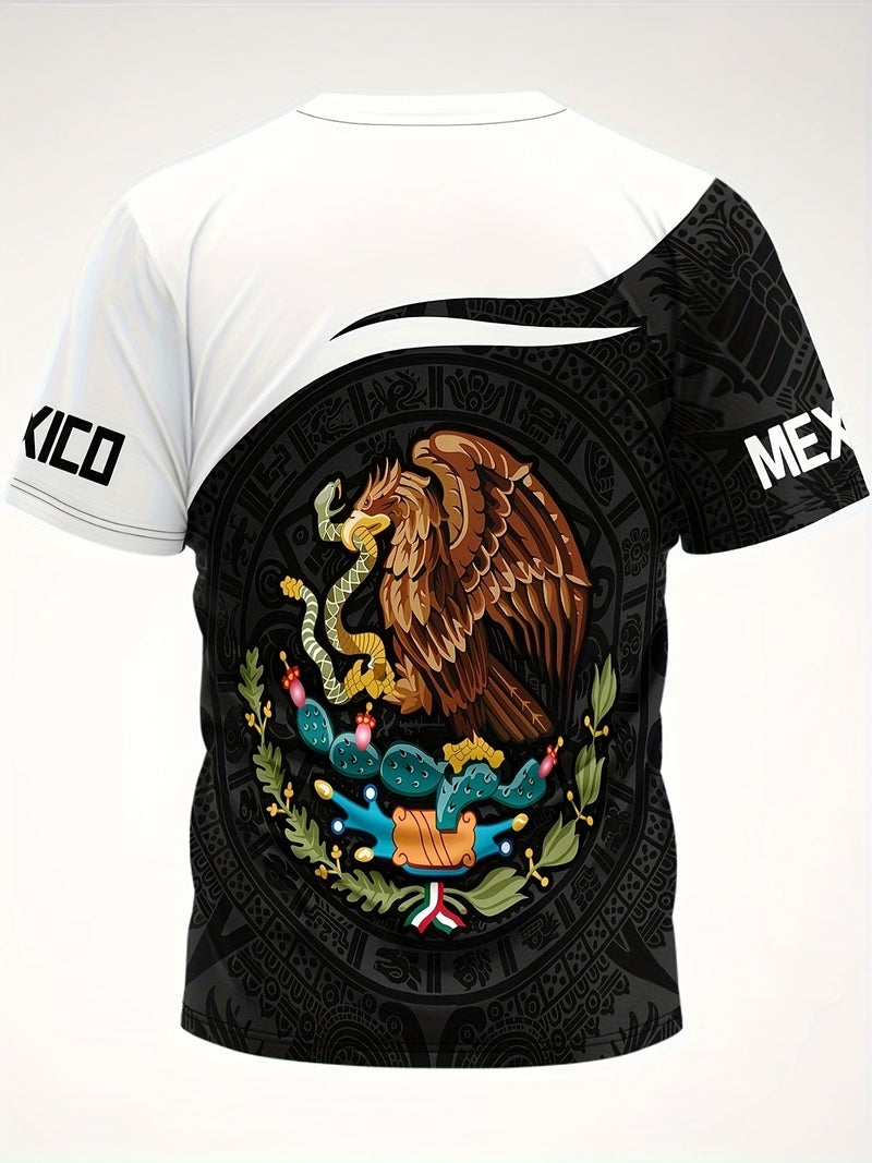 Camiseta activa con cuello redondo y diseño gráfico con temática mexica para hombre, Camisetas cómodas e informales para verano, Ropa para hombre, Tops para entrenamiento diario en el gimnasio y correr - SACASUSA