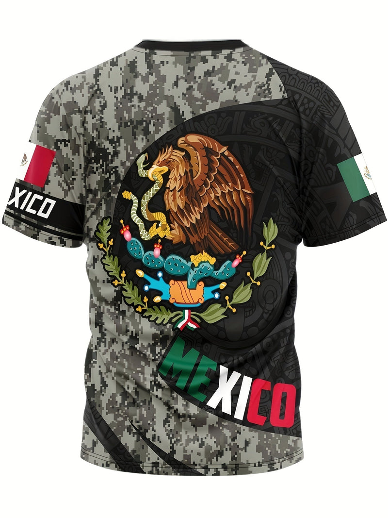 Camiseta activa con cuello redondo y diseño gráfico con temática mexica para hombre, Camisetas cómodas e informales para verano, Ropa para hombre, Tops para entrenamiento diario en el gimnasio y correr - SACASUSA