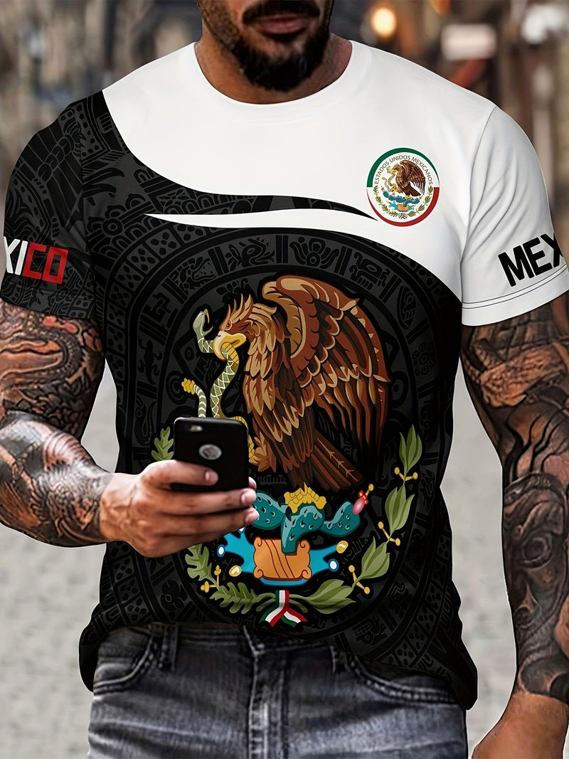 Camiseta activa con cuello redondo y diseño gráfico con temática mexica para hombre, Camisetas cómodas e informales para verano, Ropa para hombre, Tops para entrenamiento diario en el gimnasio y correr - SACASUSA