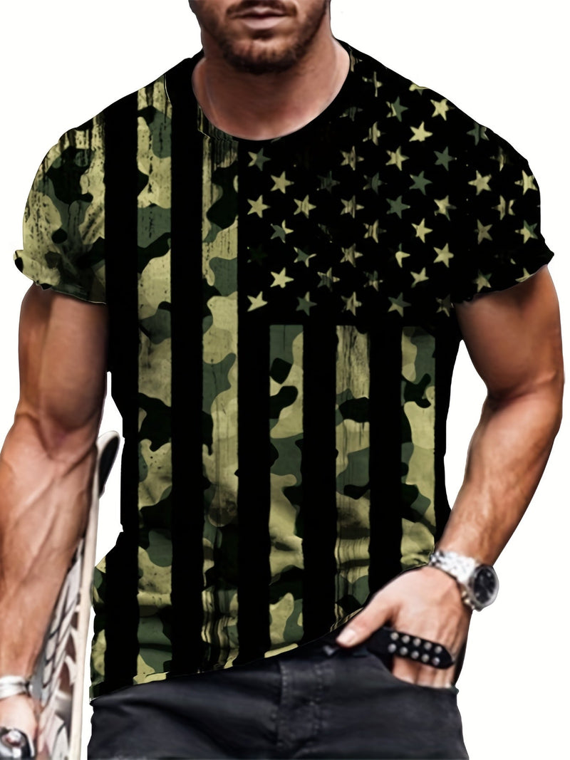 Camiseta ajustada con estampado de bandera patriótica americana para hombre, camiseta gráfica informal para verano, camiseta de manga corta para fitness muscular, pijama novedoso - SACASUSA