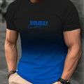 Camiseta casual De Manga Corta, cuello Redondo y con estampado de "Holiday", ropa novedosa con degradado de color para hombres, perfecta Para Actividades Al Aire Libre - SACASUSA