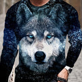 Camiseta casual de manga larga con estampado 3D de lobo , para hombre, novedad con cuello redondo, camisa con gráfico de animales, pijamas, ropa de descanso, tops diarios - SACASUSA