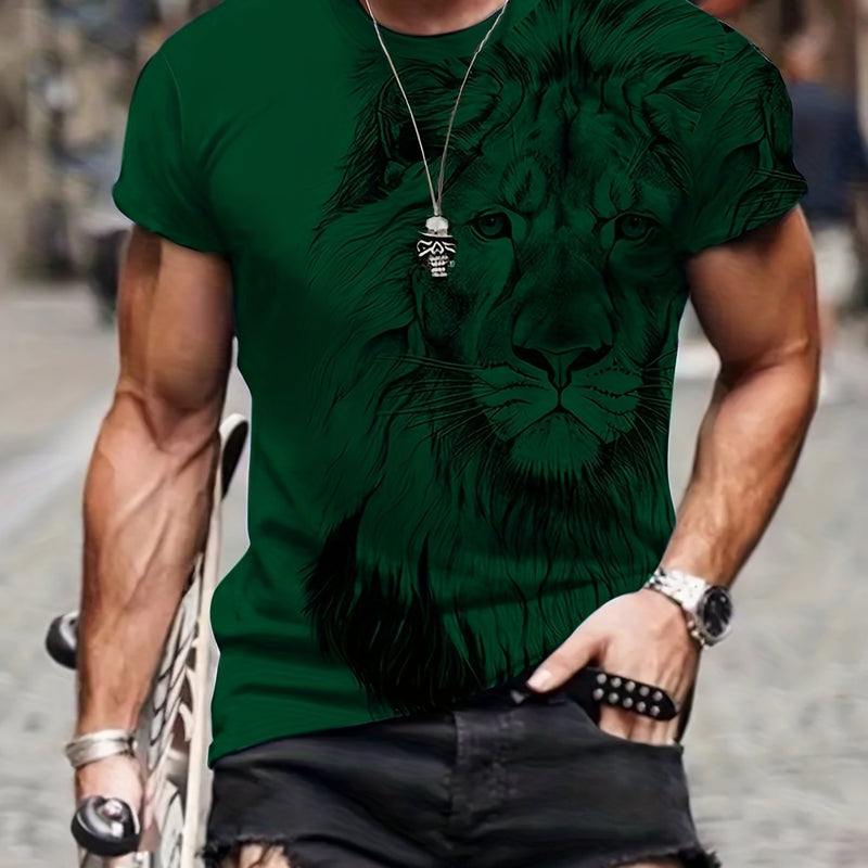 Camiseta Casual De Verano Cómoda Para Hombres Con Estampado Gráfico De León Digital - SACASUSA