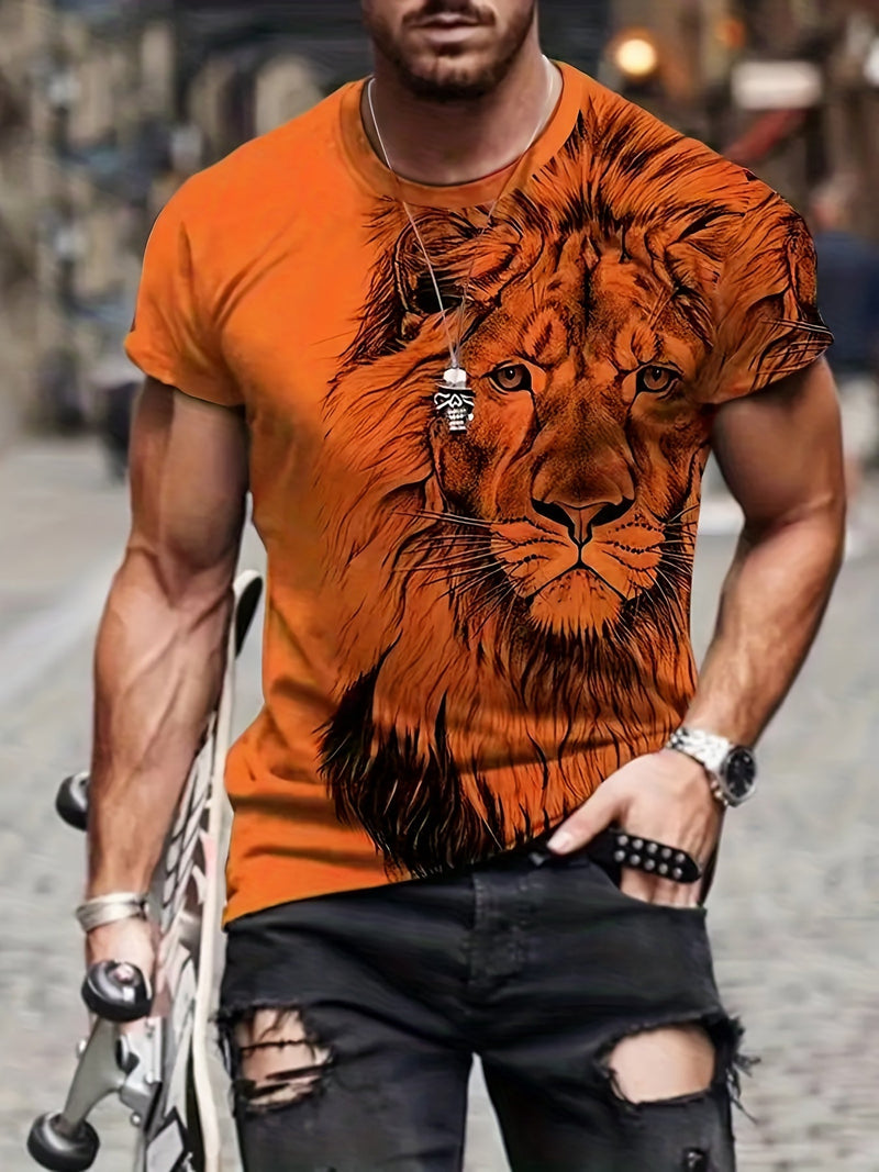 Camiseta Casual De Verano Cómoda Para Hombres Con Estampado Gráfico De León Digital - SACASUSA