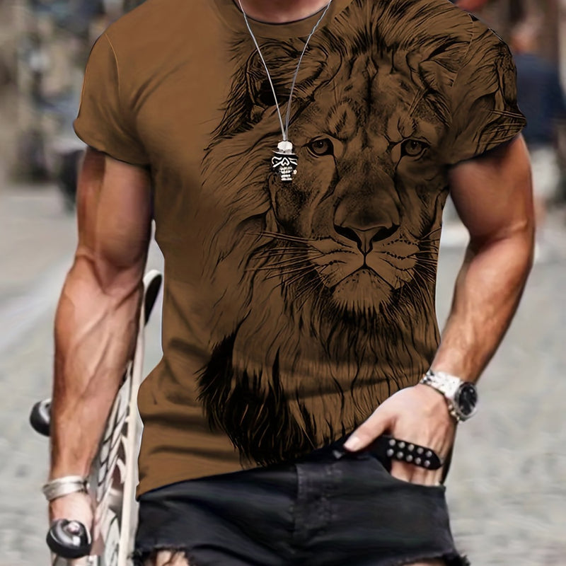 Camiseta Casual De Verano Cómoda Para Hombres Con Estampado Gráfico De León Digital - SACASUSA