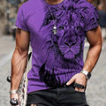 Camiseta Casual De Verano Cómoda Para Hombres Con Estampado Gráfico De León Digital - SACASUSA