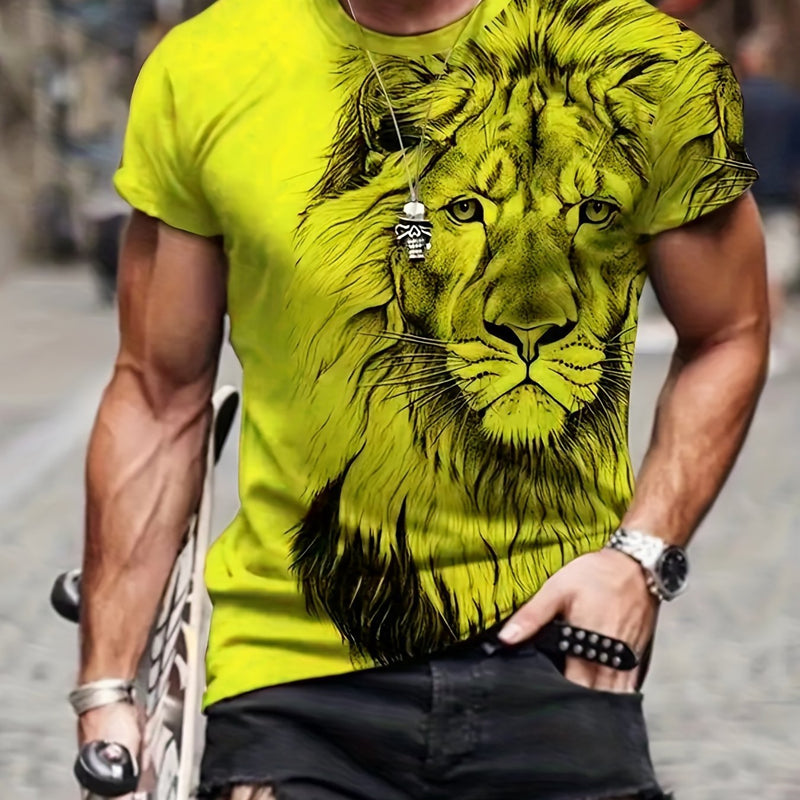 Camiseta Casual De Verano Cómoda Para Hombres Con Estampado Gráfico De León Digital - SACASUSA