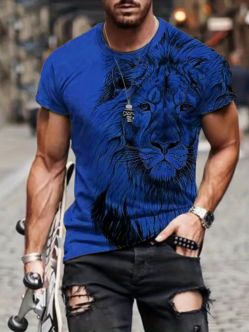 Camiseta Casual De Verano Cómoda Para Hombres Con Estampado Gráfico De León Digital - SACASUSA