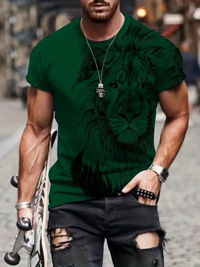 Camiseta Casual De Verano Cómoda Para Hombres Con Estampado Gráfico De León Digital - SACASUSA