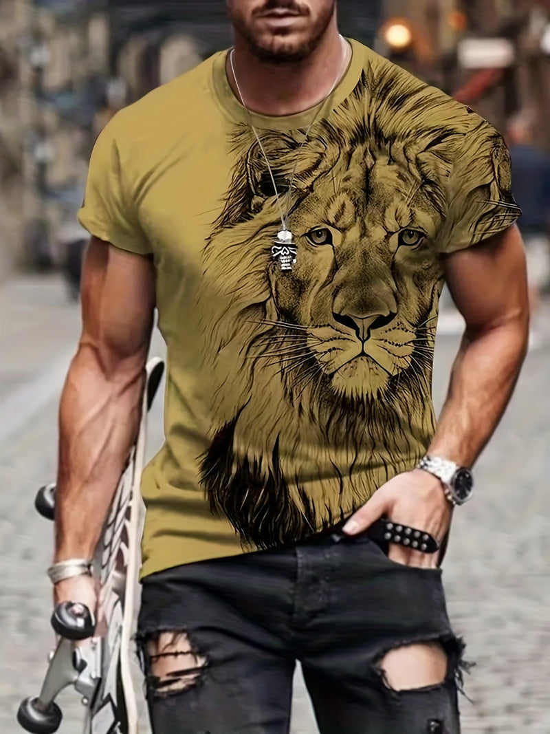 Camiseta Casual De Verano Cómoda Para Hombres Con Estampado Gráfico De León Digital - SACASUSA