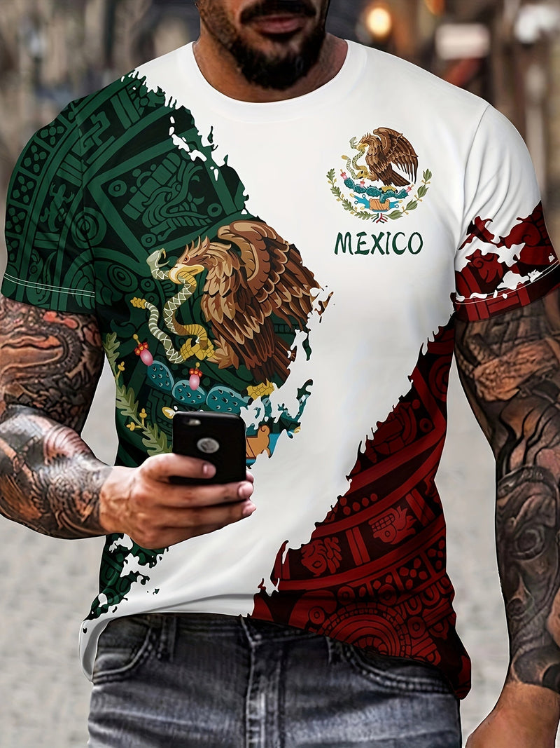 Camiseta Casual Geométrica para Hombre - Poliéster Ligero de Fácil Cuidado, Cuello Redondo, Estilo Versátil para Hogar y Exterior - SACASUSA