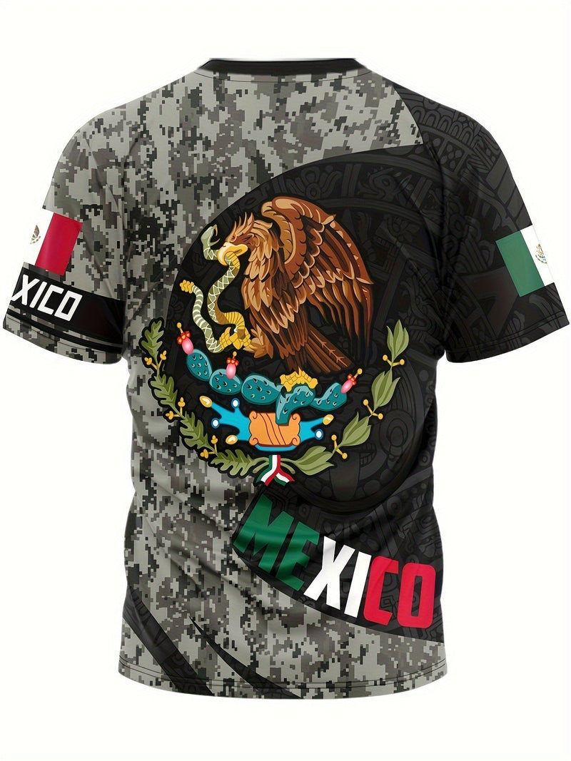 Camiseta Casual para Hombre con Cuello Redondo - Duradera y Fácil de Mantener con Estampado Geométrico Retro de México para Uso Diario y Resort - SACASUSA