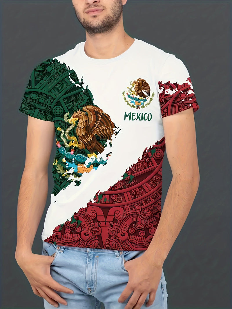 Camiseta Cómoda De Manga Corta Con Impresión 3D Temática De México Para Hombres, Ideal Para Actividades Al Aire Libre En Verano. Regalo Para Hombres - SACASUSA