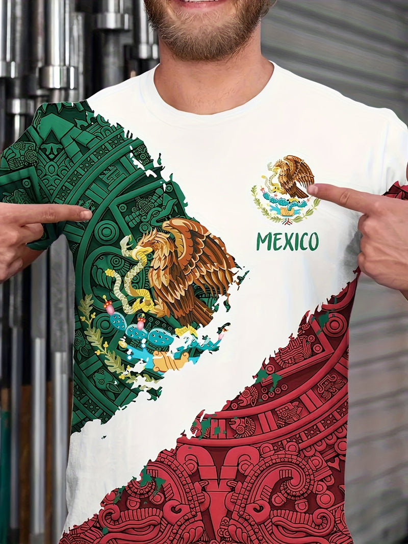 Camiseta Cómoda De Manga Corta Con Impresión 3D Temática De México Para Hombres, Ideal Para Actividades Al Aire Libre En Verano. Regalo Para Hombres - SACASUSA