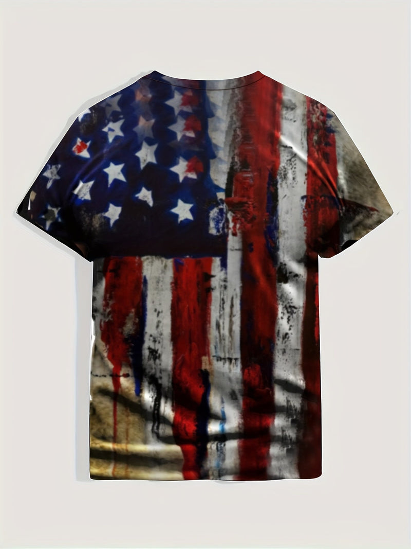 Camiseta con estampado de bandera patriótica americana para hombre, cómoda camiseta gráfica de manga corta con cuello redondo para uso informal y descanso - SACASUSA