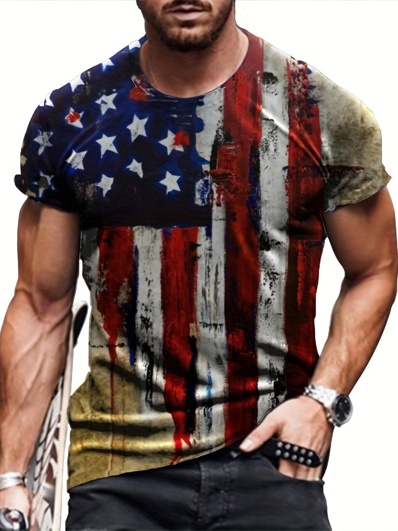Camiseta con estampado de bandera patriótica americana para hombre, cómoda camiseta gráfica de manga corta con cuello redondo para uso informal y descanso - SACASUSA