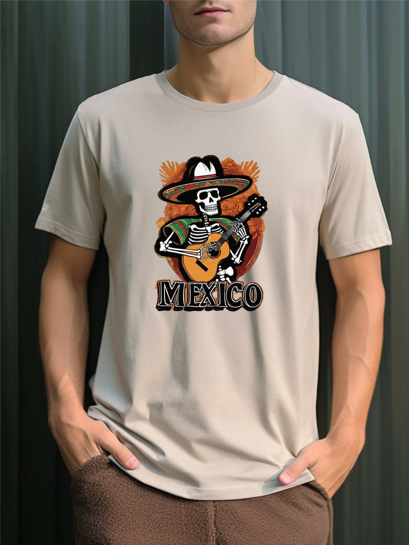 Camiseta Con Estampado De Calavera Al Estilo De México Para Hombres, Elegante Top De Manga Corta, Ropa De Hombre - SACASUSA