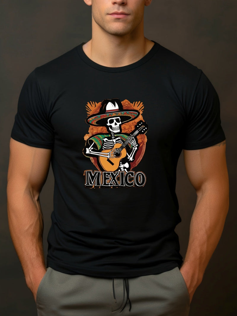 Camiseta Con Estampado De Calavera Al Estilo De México Para Hombres, Elegante Top De Manga Corta, Ropa De Hombre - SACASUSA