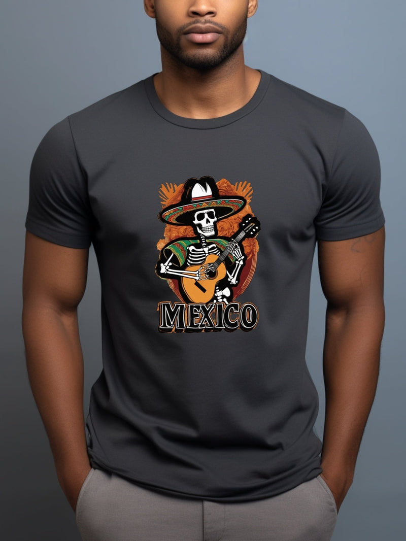 Camiseta Con Estampado De Calavera Al Estilo De México Para Hombres, Elegante Top De Manga Corta, Ropa De Hombre - SACASUSA