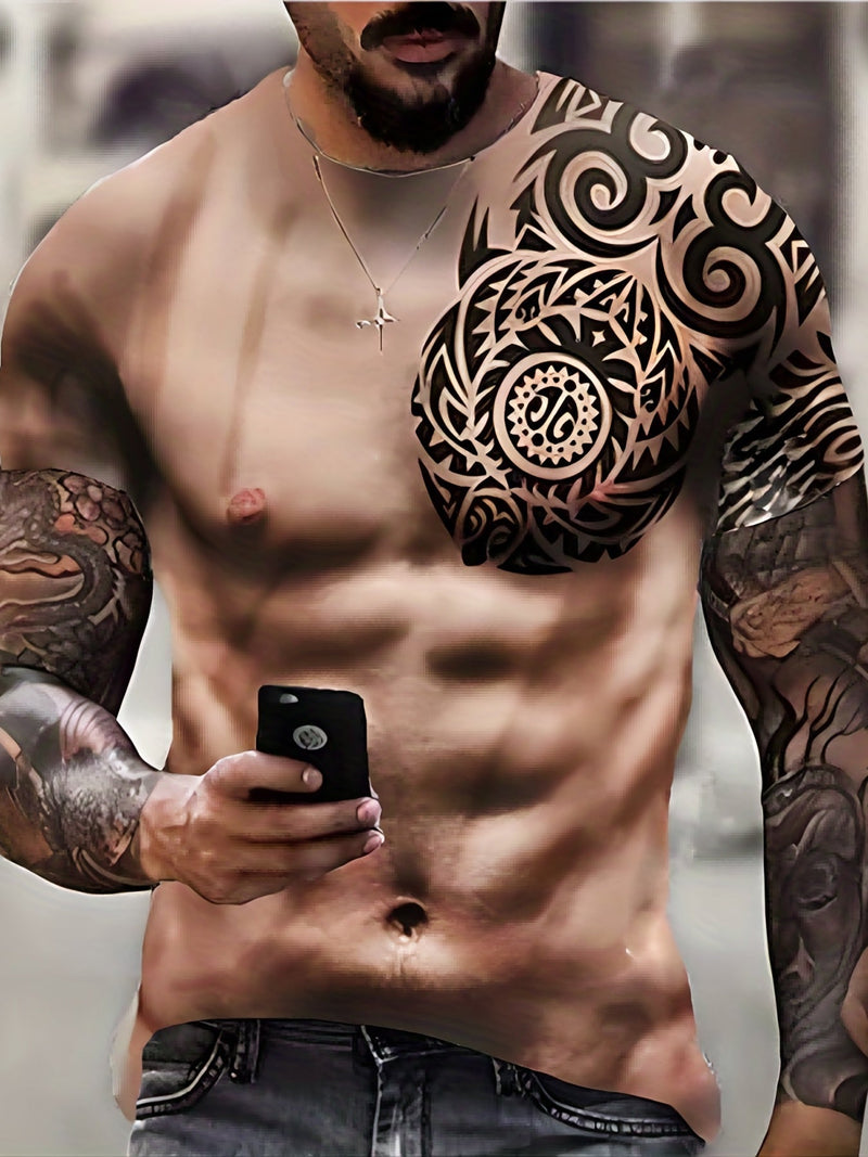 Camiseta Con Estampado De Cuerpo Musculoso Desnudo Y Tatuaje De Moda Para Hombre, Camisetas Gráficas De Cuello Redondo De Manga Corta, Camiseta De Pijama Ropa De Dormir Para Interiores Y Exteriores De Verano - SACASUSA