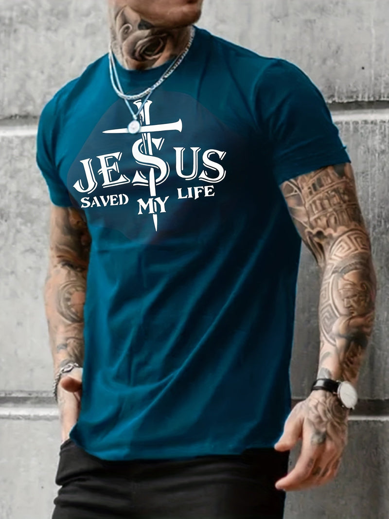 Camiseta con estampado de letras y cruces para hombres, ideal para verano - SACASUSA